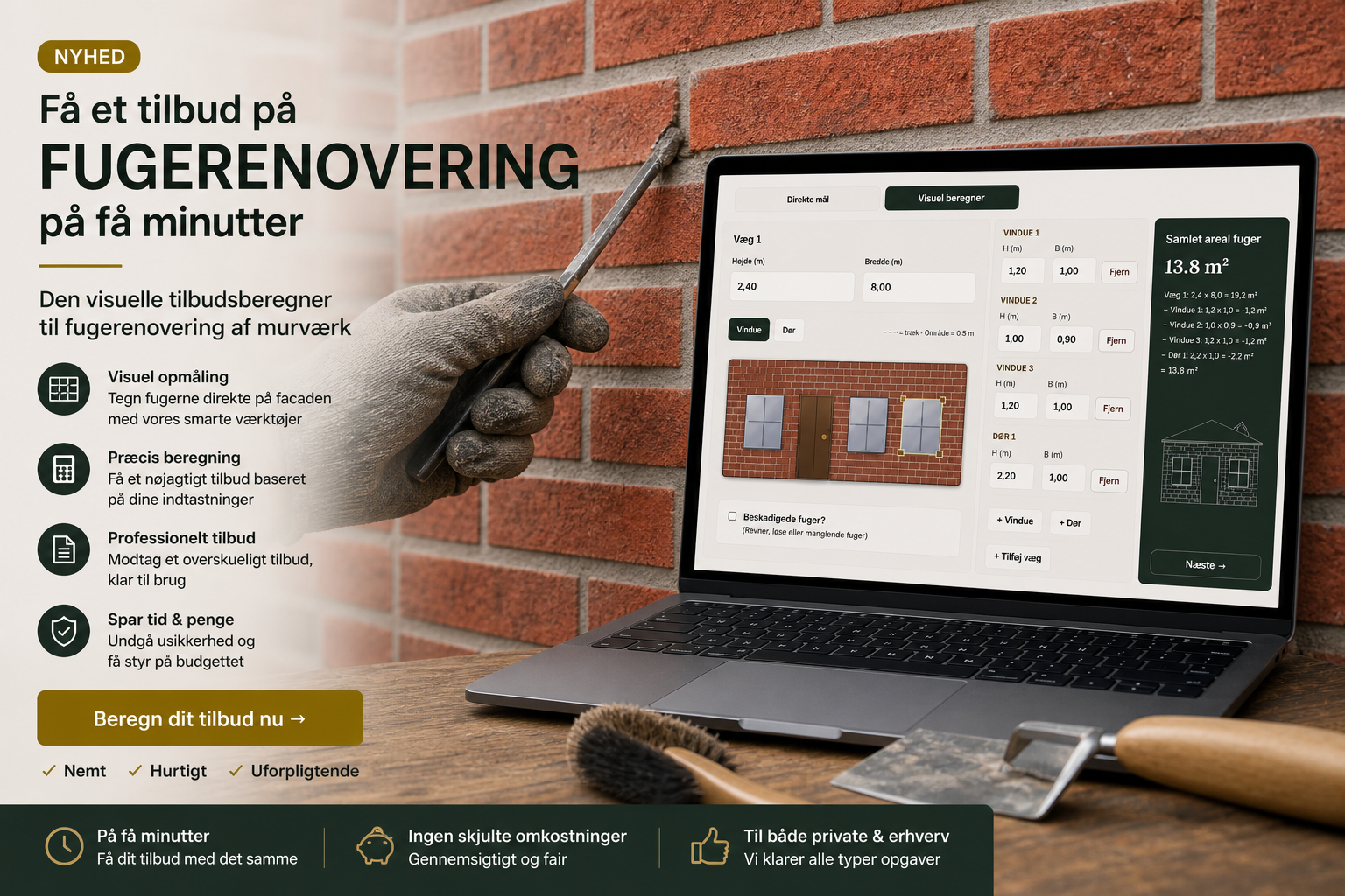 Beregn pris på omfugning — online fuge-beregner i Sydjylland