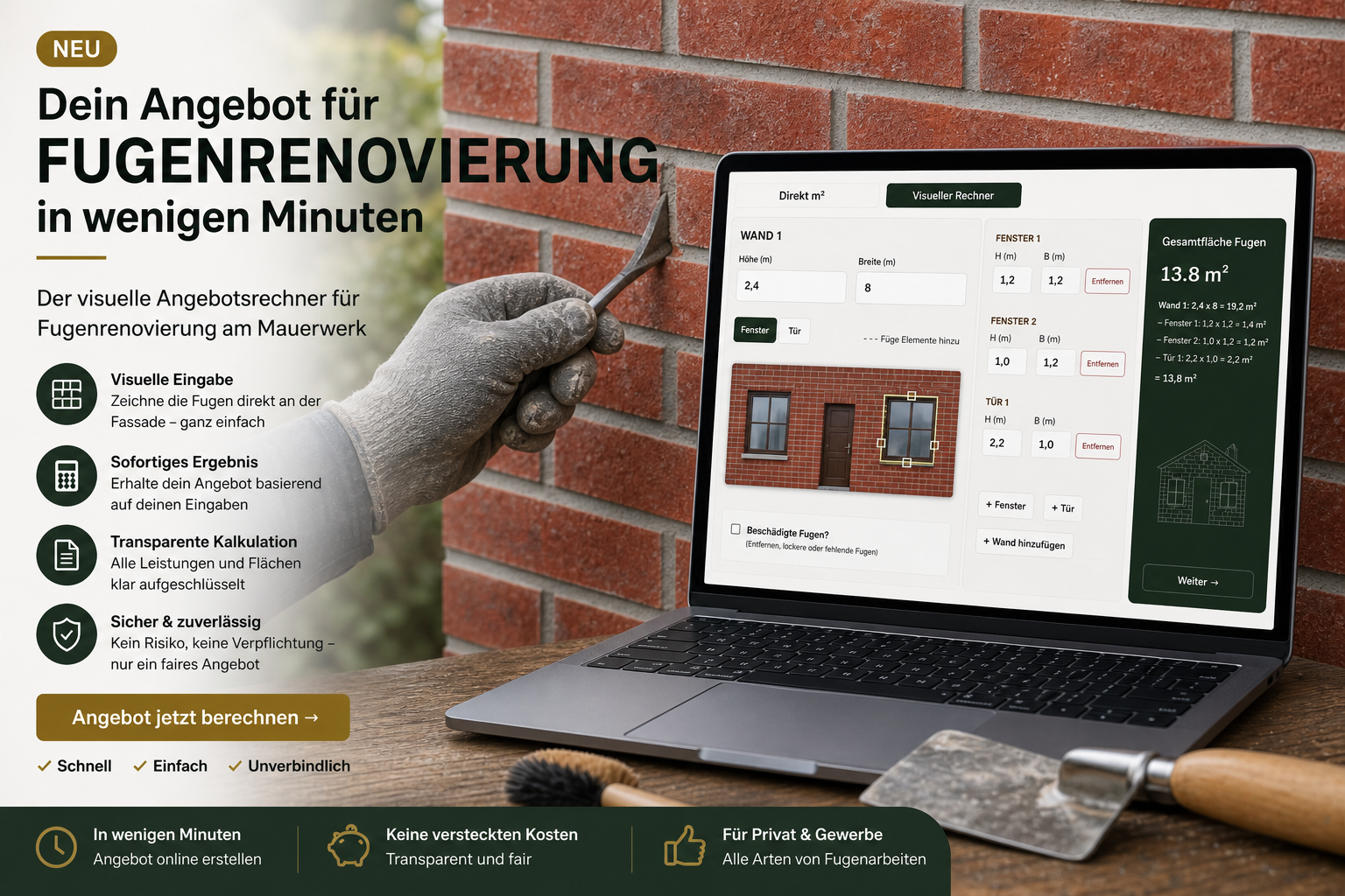 Klinkerfugen Preis schätzen — visueller Online-Rechner für Ziegelfassaden in Südjütland